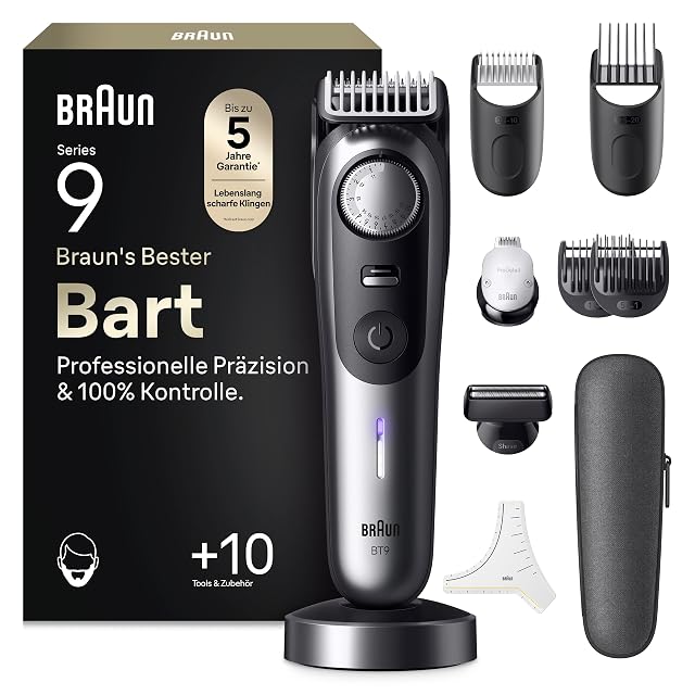 Braun Series 9 BT9545 Bartschneider in Chrom mit ProBlade und Präzisions-Scherkopf