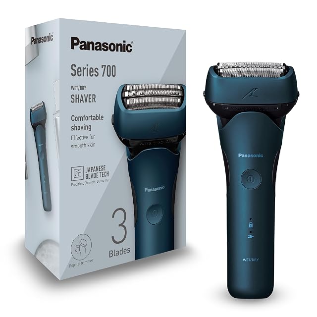 Panasonic ES-ALT4B Series 700 Folienrasierer in Dunkelblau mit ausklappbarem Trimmer