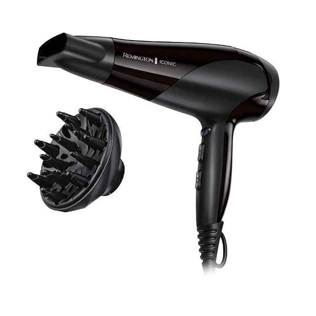 Remington D3198 Ionen-Haartrockner in Schwarz mit Diffusor und Stylingdüse